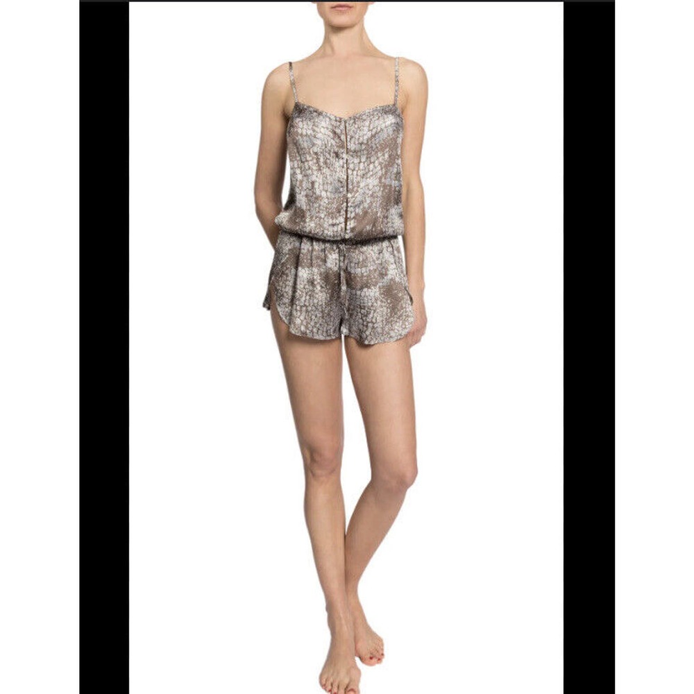 Everyday Ritual XS Ava Sleep Romper Impressionist Satin Pajama Negligee NWT